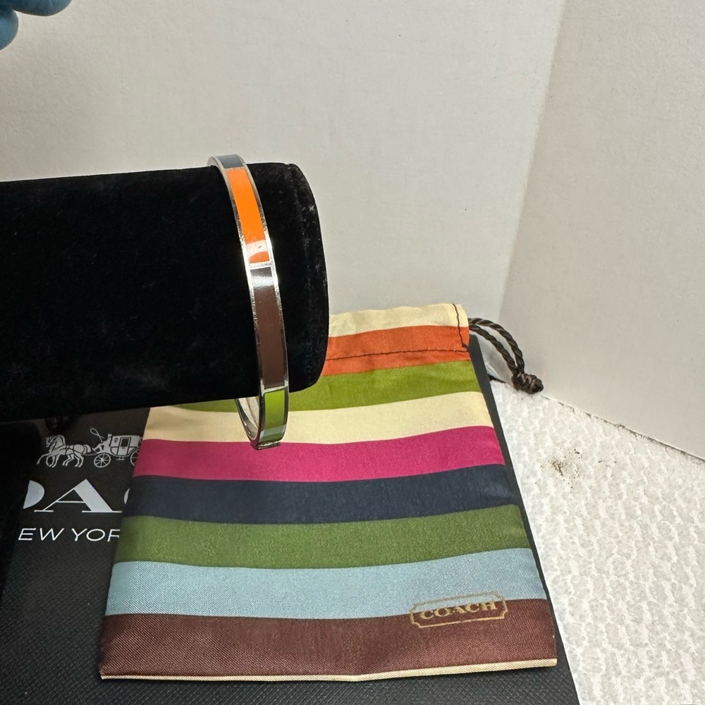 Coach Silver legacy Bangle with Orange Stripe